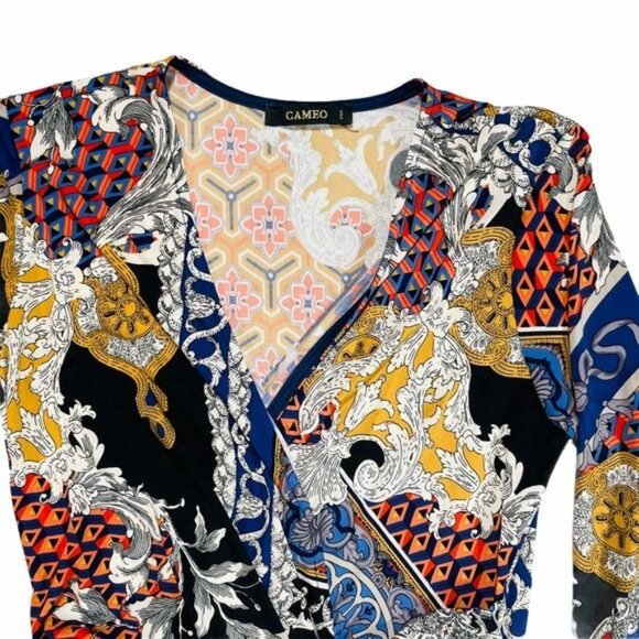 Cameo Y2K Floral Multi Color Bodycon High Low Hem Wrap Dress - Picture 3 of 10